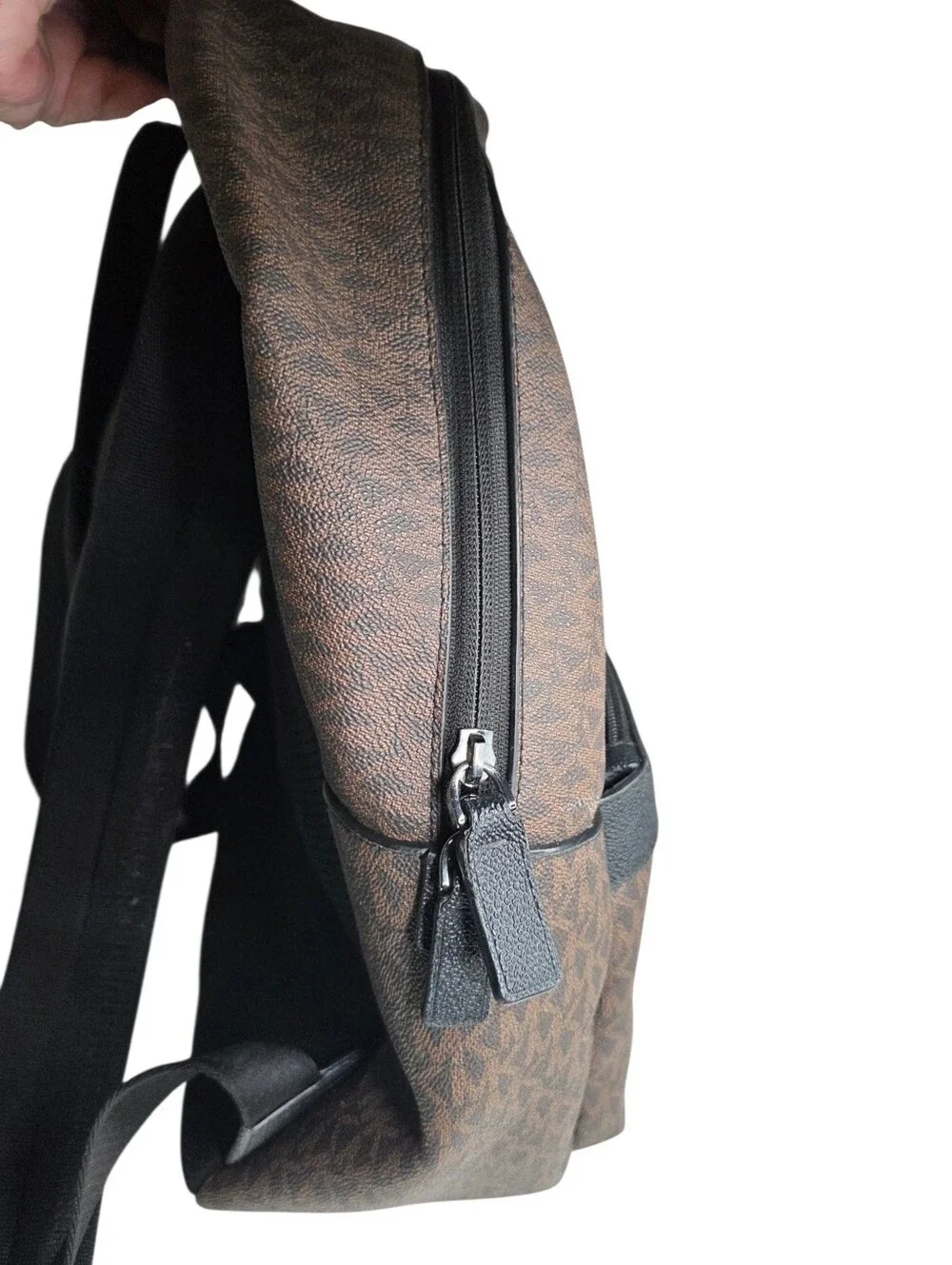 MICHAEL KORS Greyson Brown Logo Backpack Leather Canvas Designer